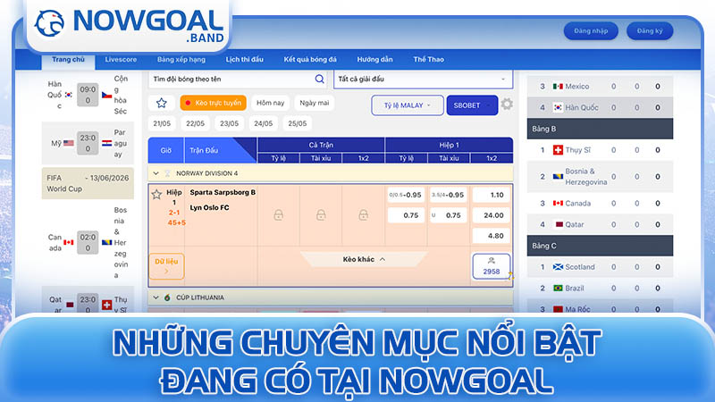 Những chuyên mục nổi bật đang có tại Nowgoal